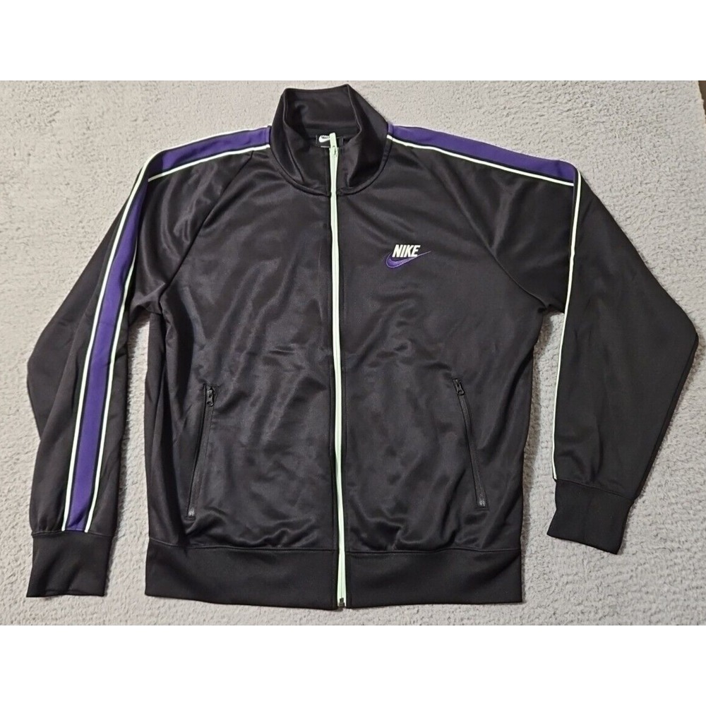 Nike Men's Size Large Full Zip Track Jacket Black & Purple Striped CU3552-010